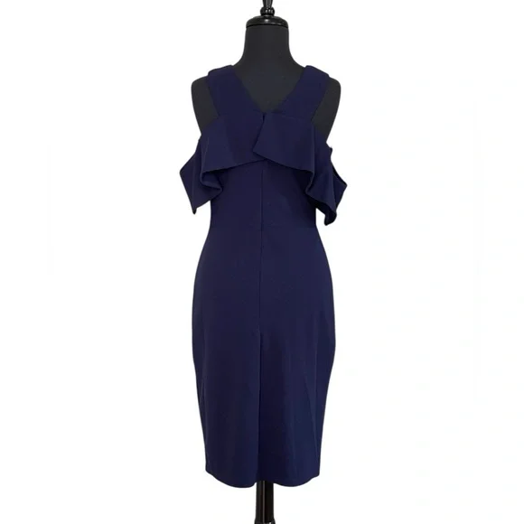 Lulus Cityscape Navy Blue Bodycon Dress Sz M Halter Off The Shoulder Sleeves NWT - Picture 7 of 10